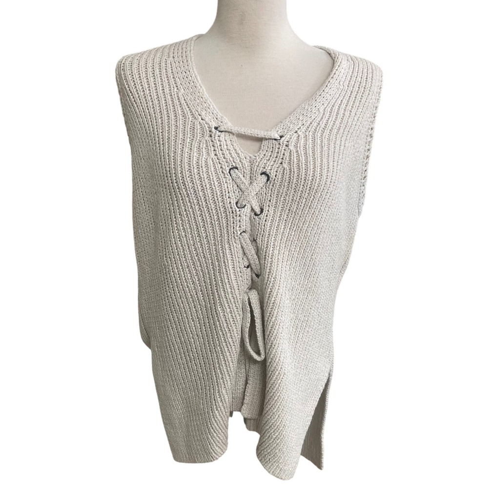 Cupcakes & cashmere Cream Lace Up Ribbed Knit Sleeveless Sweater Vest Siz small